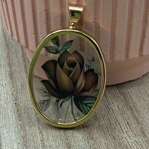 Monet Vintage Glass Brown Gold Tone Rose Pendant